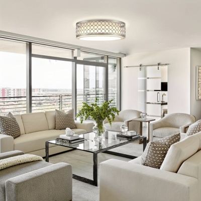 15 in. Modern Round LED Flush Mount Light with Silver Cage