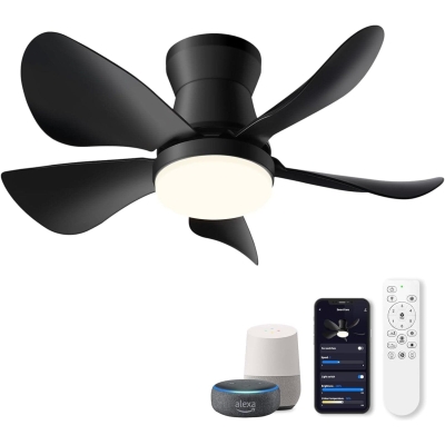 Black Modern Smart Ceiling Fan with Light and Remote, Compatible with Alexa and Google Assistant, Small Ceiling Fan for Bedroom Kitchen Dining Living Room