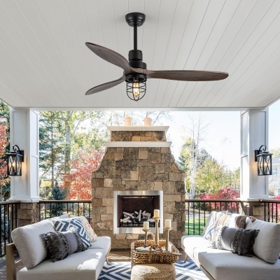 52 in. Remote Control Ceiling Fan and Light, Industrial Rustic Ceiling Fans with Light, 3 Blade Wood Ceiling Fan for Indoor Outdoor Use