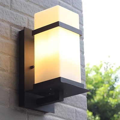 IP65 Waterproof Outdoor Wall Light with Frosted Glass Lampshade, E27 Mounting Screw Port, Black Aluminum Alloy Shell for Garden, Garage, Balcony