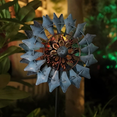 2-Pack Vintage Iron Wind Spinner Solar Garden Stake Lights, Pinwheel-Style LED, 9 Unique Designs, Perfect for Outdoor Ambiance &amp; Decor