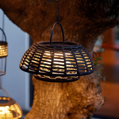 Hand-Woven Bohemian Modern Outdoor Chandeliers, Hard-Wired &amp; Solar Options, Waterproof LED for Gardens, Courtyards, and Pavilions