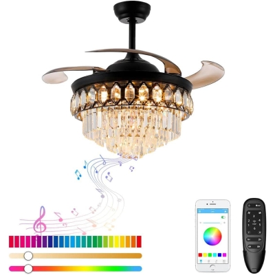 42 in. Black Modern Ceiling Fan with RGB LED Light Smart APP Remote Control Bluetooth Speaker for Bedroom Living Room