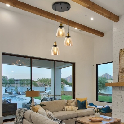 Modern Industrial Cluster Pendant Lighting, 3-Light Amber Glass Pendant Lights, Hanging Pendant Lights for Kitchen Island Living Room Bedroom