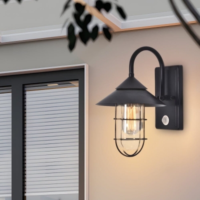 Durable Black Outdoor Wall Light with Glass and Iron, Rustproof and Waterproof, Available with or without Motion Sensor for Porch, Patio, Garage, Garden