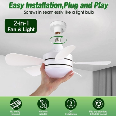 Screw In Light Socket Fan, Dimmable LED Ceiling Fan for Bedroom Kitchen Laundry Room