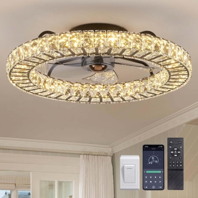 20 in. Black Remote Control Ceiling Fan and Light, Dimmable Semi Flush Mount Low Profile Ceiling Fan, Smart Invisible Reversible Modern Ceiling Fan