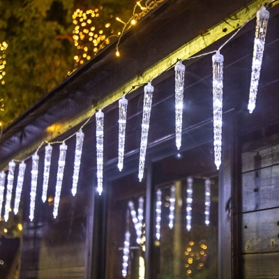 Waterproof Outdoor Solar LED Icicle String Lights for Garden, Porch, and Holiday Decorations, Automatic Day/Night Operation