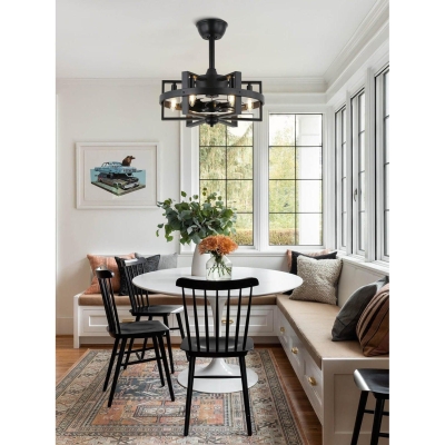 Black Caged Ceiling Fan with Light, Retro Industrial Modern Enclosed Ceiling Fan with Remote Control, Farmhouse Bedroom Living Room Fan