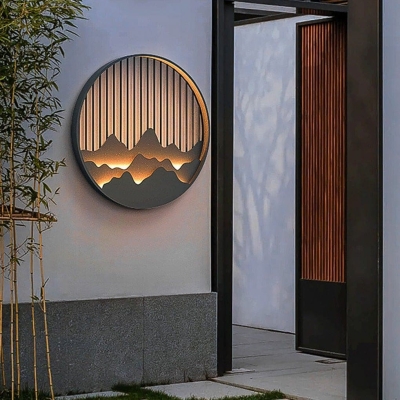 Elegant Outdoor Wall Lights with Mountain Scenery Design, Weatherproof and Low Maintenance, Warm Upward Lighting for Garden and Courtyard Decor