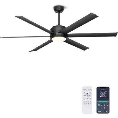60 in. Black Outdoor Ceiling Fan with Light, Indoor Industrial Ceiling Fans with Remote APP Control, High End Ceiling Fans for Living Room Patio