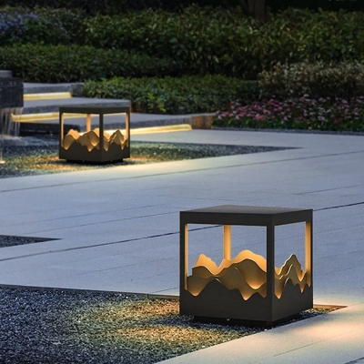 Elegant Waterproof Stainless Steel Landscape Lighting with Mountain Scenery Patterns for Garden, Patio, Walkway, Warm Night Light