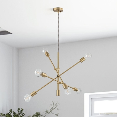Modern 6-Light Dimmable Sputnik Linear Chandelier