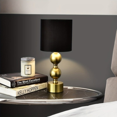 Luxury  Gold Table Lamp Nightstand with Brass Globe Ball Base, Mid Century Modern Desk Lamp with Black Shade for Bedroom Living Room
