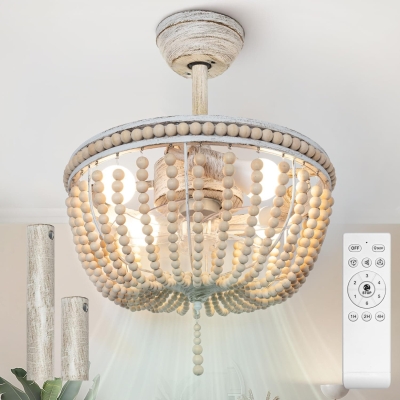 18 in. Boho Fandelier, Wood Beaded Ceiling Fan with Lights Remote Control, Bladeless Low Profile Silent Ceiling Fan for Living Room Bedroom Kitchen Hallway