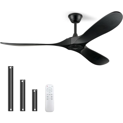 60 in. Black Big Contemporary Indoor Outdoor Wood Ceiling Fans for Living Room Bedroom Office Garage, Solid Wood Ceiling Fan without Lights
