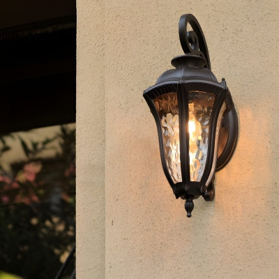 Durable Rustproof Outdoor Wall Sconce with Die-Cast Aluminum and Water-Patterned Lampshade, IP23 Waterproof for Garden, Porch, Garage, Patio