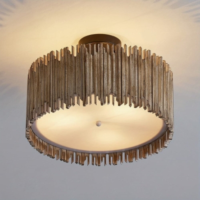 Farmhouse Dimmable Semi Flush Mount Ceiling Light with Wood Lampshade for Dining Room Bedroom Kitchen