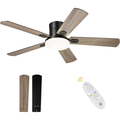 52 in. Ceiling Fan with Lights, Farmhouse Ceiling Fan with Low Profile Light and Remote, 5 Blades Flush Mount Reversible DC Ceiling Fan for Living Room
