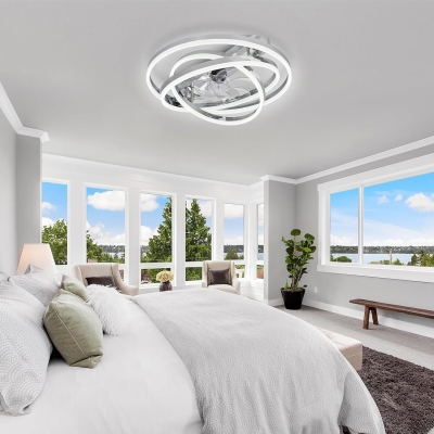 24 in. Chrome Bedroom Ceiling Fans with Lights, Modern Flush Mount Low Profile Ceiling Fan and Light for Kids Room
