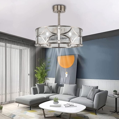 20 in. Bladeless Brushed Nickel Caged Ceiling Fan with Light and Remote, Small Modern Enclosed Low Profile Chandelier Ceiling Fan for Bedroom Living Room