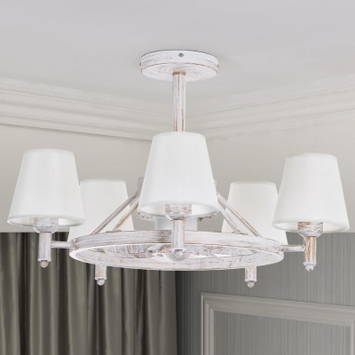 White Retro Ceiling Fan Chandelier with Lights and Remote Control, 7 Blades Reversible Quiet Ceiling Fans