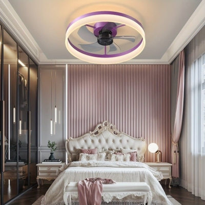 Round Purple Ceiling Fan with Lights, Modern Dimmable LED Ceiling Fan, Low Profile Ceiling Fan with Light Remote Control