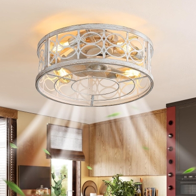 20 in. White Caged Ceiling Fan with Lights and Remote APP Control, Flush Mount Ceiling Fan for Bedroom Kitchen Dining Room Living Room