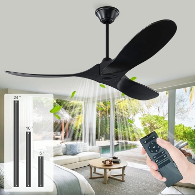 60 in. Black Ceiling Fan NO Light for Patio, Large Propeller Ceiling Fan for Sloped Ceiling, Remote Control Fan, Modern Wood Ceiling Fan for Gazebo