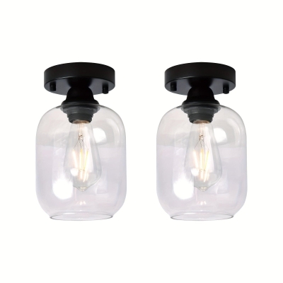 Set of 2 Industrial Semi Flush Mount Ceiling Light with Clear Glass for Hallway Entryway Closet