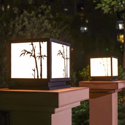 Solar-Powered Outdoor LED Light with Bamboo Pattern Acrylic Shade, Stainless Steel Body, and Warm Bright Light for Yard Landscape Decoration