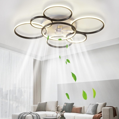 42 in. Modern Ceiling Fan with Light and Remote, LED Flush Mount Ceiling Fan for Bedroom Living Room Dining Room