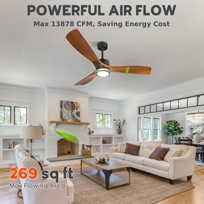 52 in. Ceiling Fan with Light, 3 Wood Blades Quiet Reversible Low Profile Ceiling Fan with Remote for Bedroom Living Room, Fan for Summer