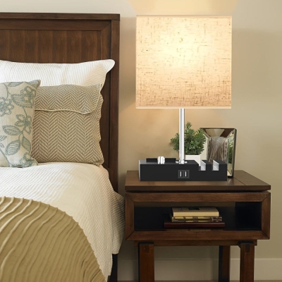 Bedside Lamps Table Lamp with 2 USB Ports, Modern Nightstand Lamp with 2 Phone Stands