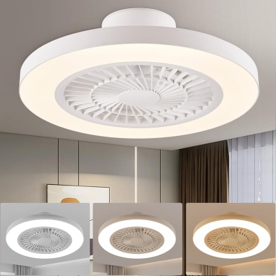 20 in. Flush Mount Low Profile Ceiling Fan, White Enclosed Remote Control Ceiling Fan and Light, Dimmable Bladeless Fandelier for Bedroom