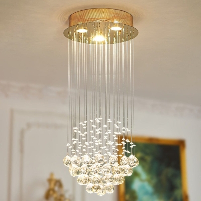 Gold Raindrop Chandelier, Modern Crystal Ball Ceiling Lighting Fixture, Flush Mount Pendant Lamp for Dining Living Bathroom Foyer