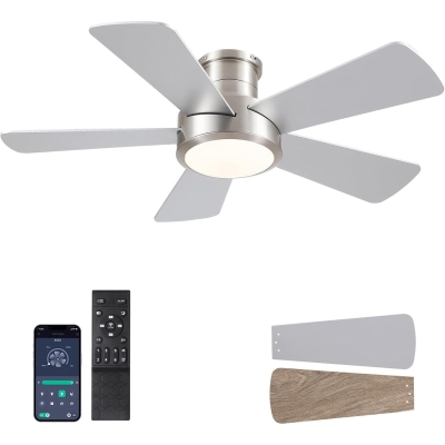 40 in. Modern Ceiling Fan with Lights Remote APP Control, Low Profile Reversible Flush Mount Ceiling Fan for Kitchen Bedroom, Brushed Nickel Ceiling Fan