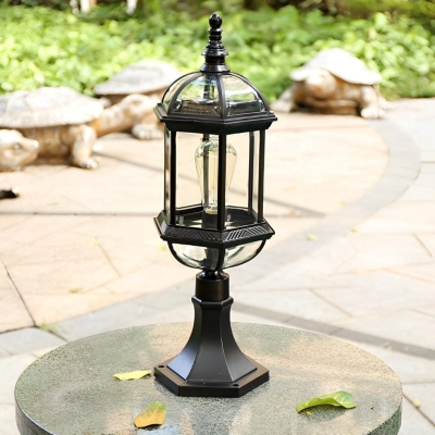 Waterproof and Rustproof European-Style Retro Aluminum Fence Post Lamp with High-Transmittance Glass Shade for Garden, Lawn, and Courtyard Decor