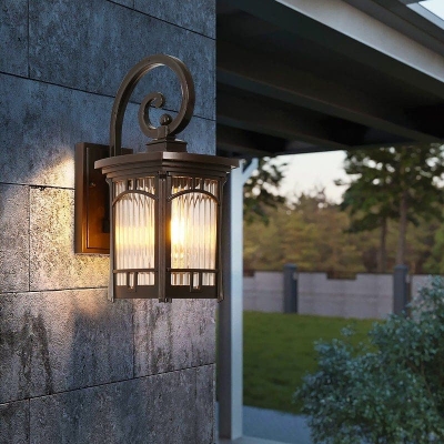 Retro Traditional Style Outdoor Wall Lights with Die-Cast Aluminum and Glass Shade, Energy Efficient LED, Frosted or Striped Options