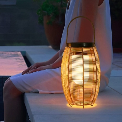 Hand Woven Rattan Solar Outdoor Lantern with High Transmittance Acrylic Lampshade, Energy Efficient LED Light, and Durable Weather-Resistant Design