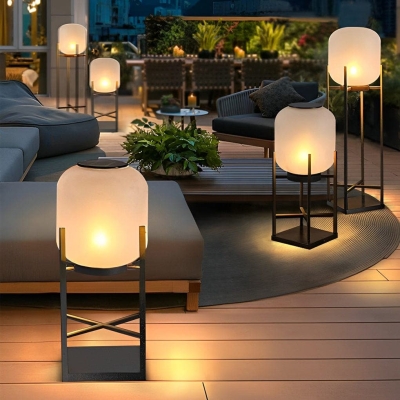 Stainless Steel Solar Floor Lamp with Waterproof Acrylic Lantern for Garden, Balcony, and Outdoor Spaces, Elegant Warm Lighting for Nighttime Activities