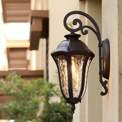 Durable Rustproof Outdoor Wall Sconce with Die-Cast Aluminum and Water-Patterned Lampshade, IP23 Waterproof for Garden, Porch, Garage, Patio