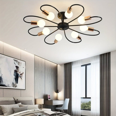 Flower Shaped 8-Light Semi Flush Mount Light, Modern Sputnik Flush Mount Light, Vintage Ceiling Light Fixture for Kitchen Dining Living Room Bedroom