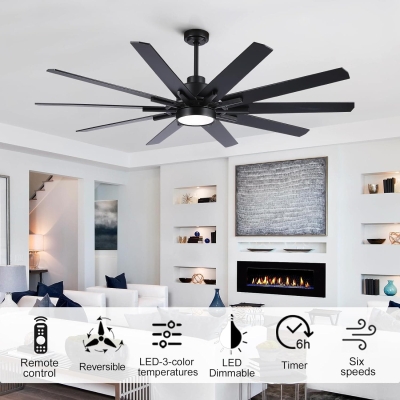 72 in. Large Black Ceiling Fan with Lights and Remote, Industrial Contemporary Modern Reversible Ceiling Fan, Black Modern Ceiling Fan for Living Room