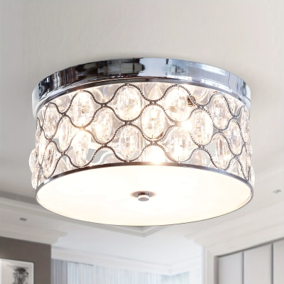 3-Light Chrome Drum-Shaped Flush Mount Light Chandelier