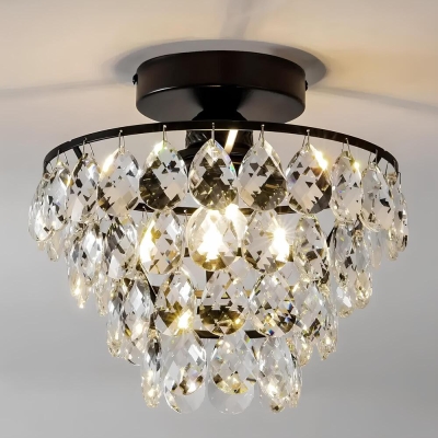 Modern Black Crystal Ceiling Light Semi Flush Mount Light Mini Chandelier Light Fixture for Hallway Bedroom Bathroom