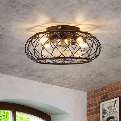Low Profile Caged Ceiling Fan with Light Remote, Modern Black Ceiling Fan without Blades, Small Industrial Ceiling Fans for Kitchen Bedroom Living Room