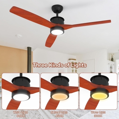 52 in. Ceiling Fan with 3 Blades, Wood Ceiling Fan with LED Lights and Remote Control, Modern Cooling Ceiling Fan for Living Room Bedroom Office Patios