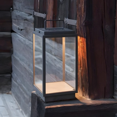 Modern Black Stainless Steel Lanterns with Clear Glass Shades and Built-In LED for Elegant Outdoor Lighting, Portable with Sturdy Handle