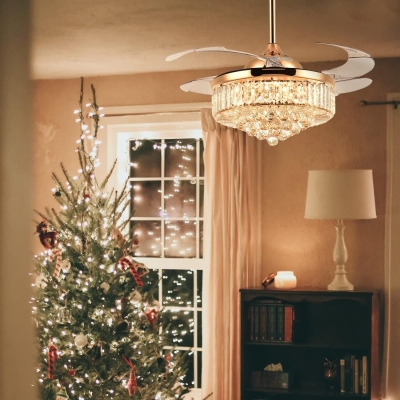 42 in. Gold Fandelier Chandelier Fan with Light Remote, LED Dimmable Crystal Ceiling Fan for Living Room